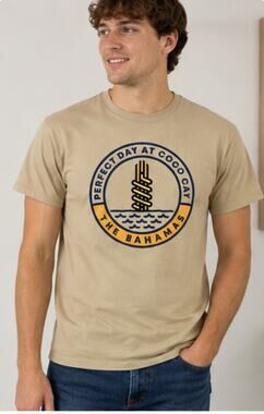 Perfect Day at CocoCay Bahamas T Shirt Mens Medium Cruise Graphic Tan Cotton